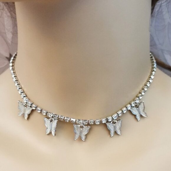 🔥 Shiny Many Lovely Butterfly Full Around Crystal Chokers Necklace, EVGG1069 - Picture 1 of 3